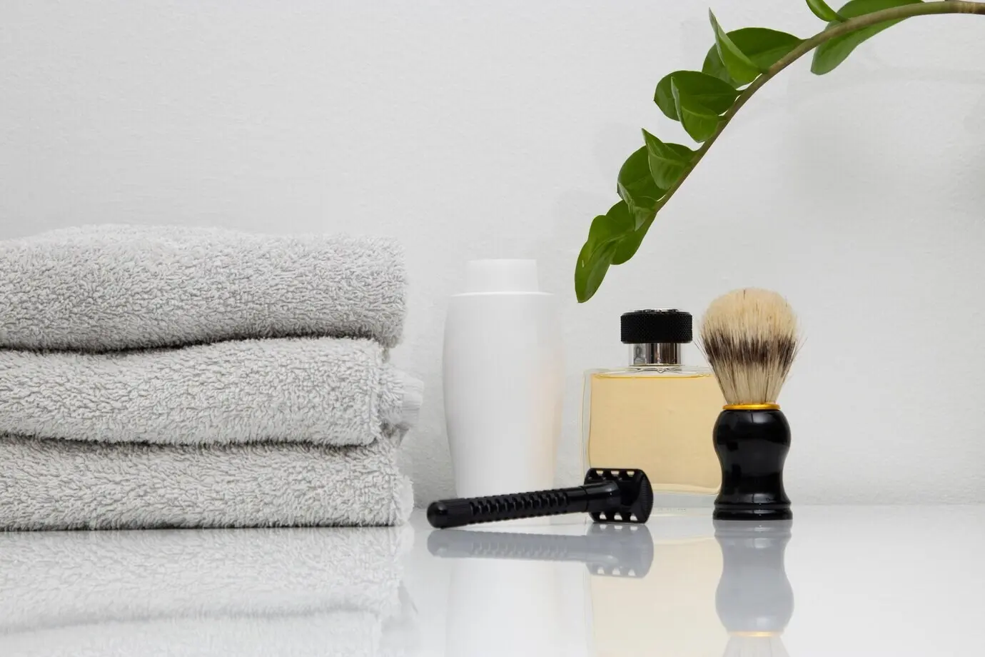 Still life depicting a male self-care setting.