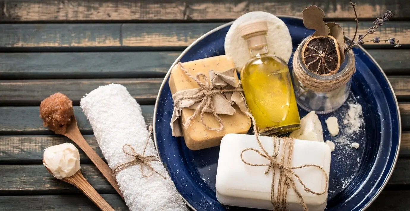 A still life depicting a spa with soap.